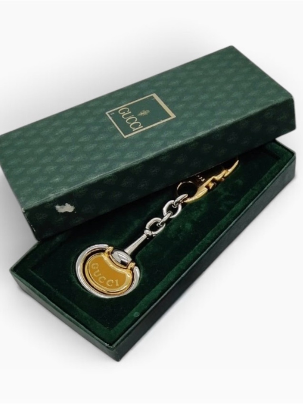 🌈 Gucci Vintage Mixed Metal Horsebit Logo Bag Charm & Key Ring